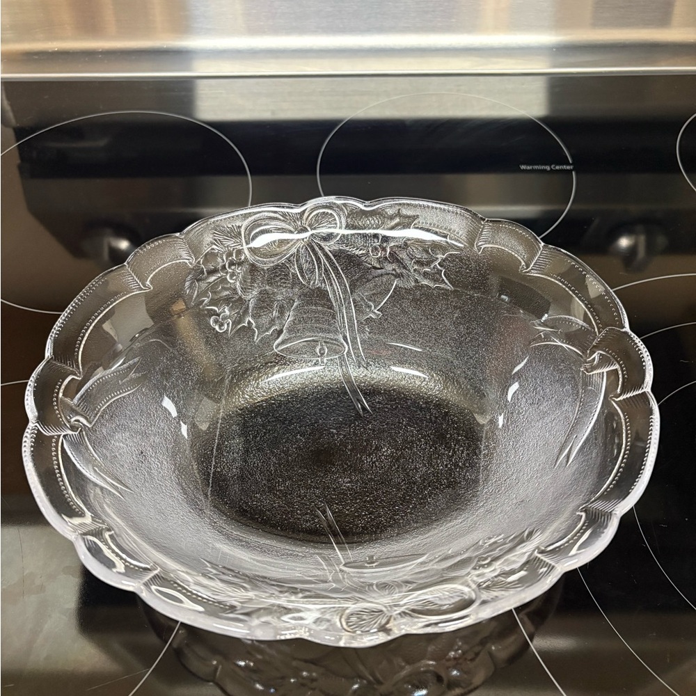 Mikasa Japan Holiday Bells Crystal Oval Bowl 10" x 8 1/8" x 3.25"
